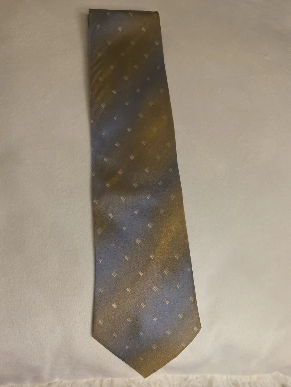 Siena Silk Hand Made Men's Brown-Gold and Blue Patterned Tie 4 Inches Wide